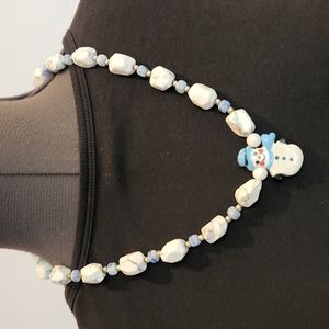 Polished Stone & Ceramic Snowman Necklace